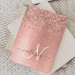 Rose Gold Brushed Metal Glitter Monogram Name iPad Pro Cover<br><div class="desc">Easily personalise this trendy chic ipad cover design featuring pretty rose gold sparkling glitter on a rose gold brushed metallic background.</div>