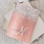 Rose Gold Brushed Metal Glitter Monogram Name iPad Pro Cover<br><div class="desc">Easily personalise this trendy chic ipad cover design featuring pretty silver sparkling glitter on a rose gold brushed metallic background.</div>