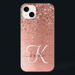 Rose Gold Brushed Metal Glitter Monogram Name iPhone 14 Plus Case<br><div class="desc">Easily personalise this trendy chic phone case design featuring pretty rose gold sparkling glitter on a rose gold brushed metallic background.</div>