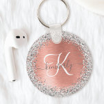Rose Gold Brushed Metal Glitter Monogram Name Key Ring<br><div class="desc">Easily personalise this trendy chic key chain design featuring pretty silver sparkling glitter on a rose gold brushed metallic background.</div>