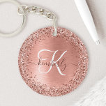 Rose Gold Brushed Metal Glitter Monogram Name Key Ring<br><div class="desc">Easily personalise this trendy chic keychain design featuring pretty rose gold sparkling glitter on a rose gold brushed metallic background.</div>