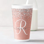 Rose Gold Brushed Metal Glitter Monogram Name Latte Mug<br><div class="desc">Easily personalise this trendy chic latte mug design featuring pretty silver sparkling glitter on a rose gold brushed metallic background.</div>