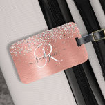 Rose Gold Brushed Metal Glitter Monogram Name Luggage Tag<br><div class="desc">Easily personalise this trendy chic luggage tag design featuring pretty silver sparkling glitter on a rose gold brushed metallic background.</div>