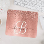Rose Gold Brushed Metal Glitter Monogram Name Mouse Mat<br><div class="desc">Easily personalize this trendy chic mouse pad design featuring pretty rose gold sparkling glitter on a rose gold brushed metallic background.</div>