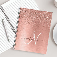Rose Gold Brushed Metal Glitter Monogram Name