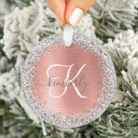 Rose Gold Brushed Metal Glitter Monogram Name