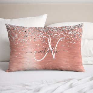 Rose Gold Brushed Metal Glitter Monogram Name Pillowcase