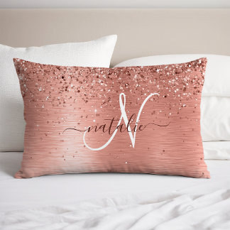Rose Gold Brushed Metal Glitter Monogram Name Pillowcase