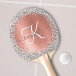 Rose Gold Brushed Metal Glitter Monogram Name Ping Pong Paddle<br><div class="desc">Easily personalise this trendy chic ping pong paddle design featuring pretty silver sparkling faux glitter on a rose gold brushed metallic background.</div>