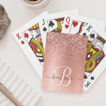 Rose Gold Brushed Metal Glitter Monogram Name Playing Cards<br><div class="desc">Easily personalise this trendy chic playing cards design featuring pretty rose gold sparkling glitter on a rose gold brushed metallic background.</div>