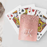 Rose Gold Brushed Metal Glitter Monogram Name Playing Cards<br><div class="desc">Easily personalise this trendy chic playing cards design featuring pretty rose gold sparkling faux glitter on a rose gold brushed metallic background.</div>