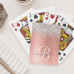 Rose Gold Brushed Metal Glitter Monogram Name Playing Cards<br><div class="desc">Easily personalise this trendy chic playing cards design featuring pretty silver sparkling faux glitter on a rose gold brushed metallic background.</div>