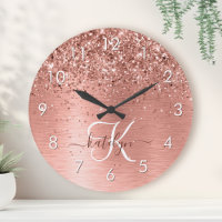 Rose Gold Brushed Metal Glitter Monogram Name