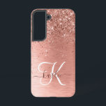 Rose Gold Brushed Metal Glitter Monogram Name Samsung Galaxy Case<br><div class="desc">Easily personalise this trendy chic phone case design featuring pretty rose gold sparkling glitter on a rose gold brushed metallic background.</div>