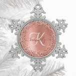 Rose Gold Brushed Metal Glitter Monogram Name Snowflake Pewter Christmas Ornament<br><div class="desc">Easily personalise this trendy chic Christmas ornament design featuring pretty rose gold sparkling glitter on a rose gold brushed metallic background.</div>