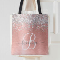 Rose Gold Brushed Metal Glitter Monogram Name
