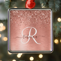 Rose Gold Brushed Metal Glitter Monogram Name