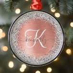 Rose Gold Brushed Metal Glitter Monogram Name Tree Decoration<br><div class="desc">Easily personalise this trendy chic Christmas holiday ornament design featuring pretty silver sparkling glitter on a rose gold brushed metallic background.</div>