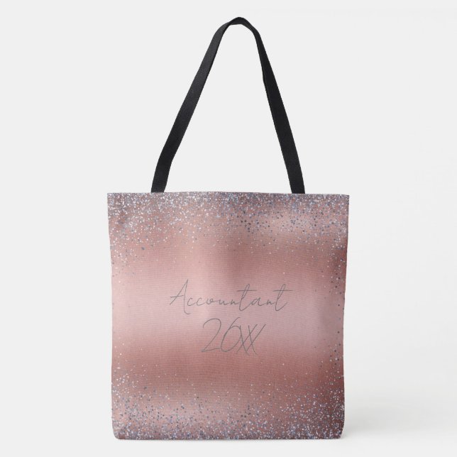 Rose Gold Brushed Metal Glitter Monogram | Tote Bag (Front)