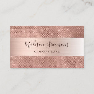 Rose Gold Brushed Metal Glitter Sparkle Script Business Card