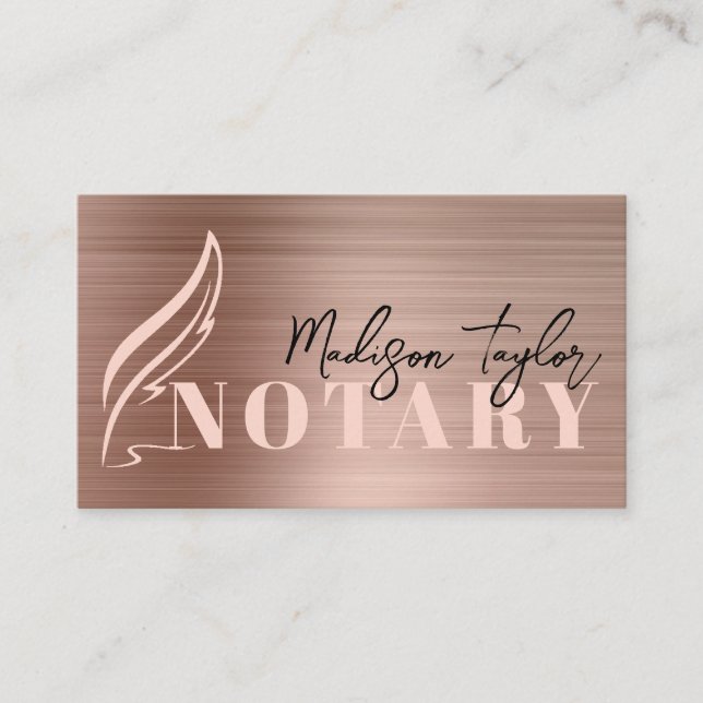 Rose Gold Brushed Metal Mobile Notary Loan Agent Business Card (Front)