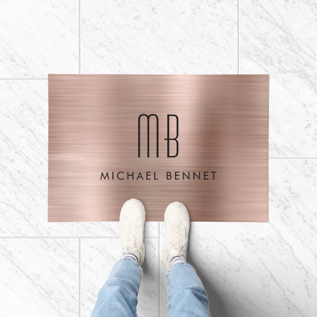 Rose Gold Brushed Metal Monogram Doormat (Indoor)