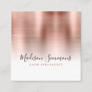 Rose Gold Brushed Metal Monogram Elegant Script Square Business Card