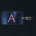 Rose Gold Brushed Metal Monogram Name and Initial Luggage Tag<br><div class="desc">Rose Gold - Blush Pink and Navy Blue Brushed Metal Foil Monogram Name and Initial Luggage Tag. This bag tag is perfect for Back to School,  Work,  or Travelling.</div>