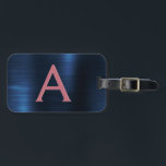Rose Gold Brushed Metal Monogram Name and Initial Luggage Tag<br><div class="desc">Rose Gold - Blush Pink and Navy Blue Brushed Metal Foil Monogram Name and Initial Luggage Tag. This bag tag is perfect for Back to School,  Work,  or Travelling.</div>