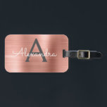 Rose Gold Brushed Metal Monogram Name and Initial Luggage Tag<br><div class="desc">Rose Gold } Blush Pink Brushed Metal Foil Monogram Name and Initial Luggage Tag. This bag tag is perfect for Back to School,  Work,  or Travelling.</div>