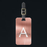 Rose Gold Brushed Metal Monogram Name and Initial Luggage Tag<br><div class="desc">Rose Gold } Blush Pink Brushed Metal Foil Monogram Name and Initial Luggage Tag. This bag tag is perfect for Back to School,  Work,  or Travelling.</div>