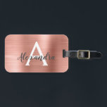 Rose Gold Brushed Metal Monogram Name and Initial Luggage Tag<br><div class="desc">Rose Gold - Blush Pink Brushed Metal Foil Monogram Name and Initial Luggage Tag. This bag tag is perfect for Back to School,  Work,  or Travelling.</div>