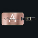 Rose Gold Brushed Metal Monogram Name and Initial Luggage Tag<br><div class="desc">Rose Gold } Blush Pink Brushed Metal Foil Monogram Name and Initial Luggage Tag. This bag tag is perfect for Back to School,  Work,  or Travelling.</div>