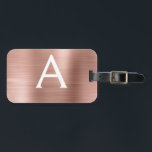 Rose Gold Brushed Metal Monogram Name and Initial Luggage Tag<br><div class="desc">Rose Gold } Blush Pink Brushed Metal Foil Monogram Name and Initial Luggage Tag. This bag tag is perfect for Back to School,  Work,  or Travelling.</div>