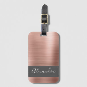 Rose Gold Brushed Metal Monogram Name Luggage Tag