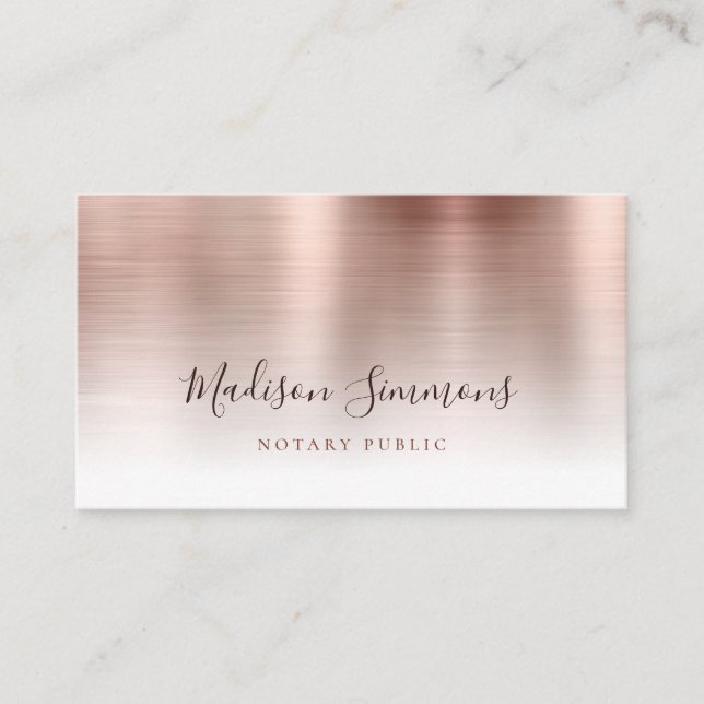 Rose Gold Brushed Metal Monogram Notary Public Business Card (Front)