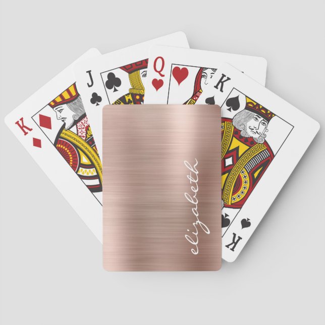 Rose Gold Brushed Metal Signature Script Playing Cards (Back)