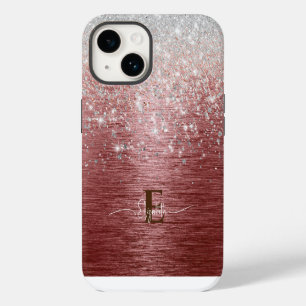 Rose Gold Brushed Metal Silver Glitter Monogram iPhone 14 Case