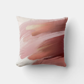 Rose Gold Brushstroke Abstract Throw Pillow