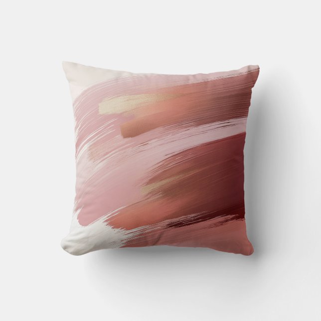 Rose Gold Brushstroke Abstract Throw Pillow (Front)