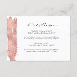 Rose Gold Brushstroke Bat Mitzvah Directions Card