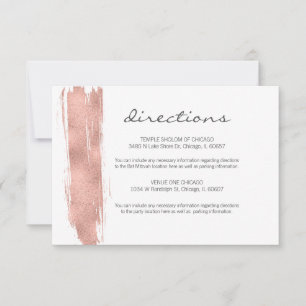 Rose Gold Brushstroke Bat Mitzvah Directions Card