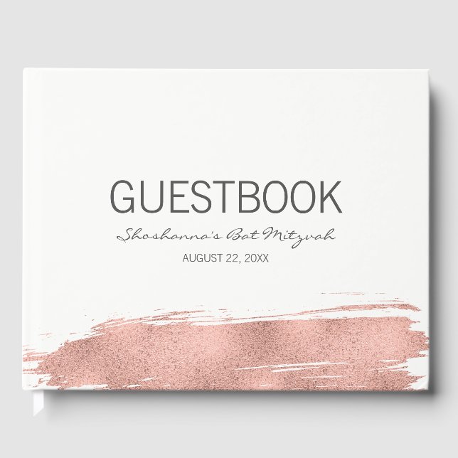 Rose Gold Brushstroke Bat Mitzvah Guest Book (Front)
