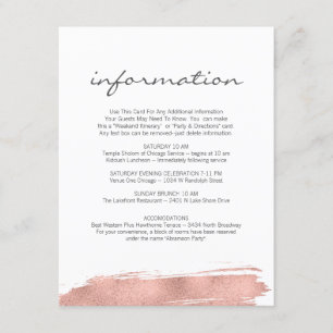 Rose Gold Brushstroke Bat Mitzvah Information Card