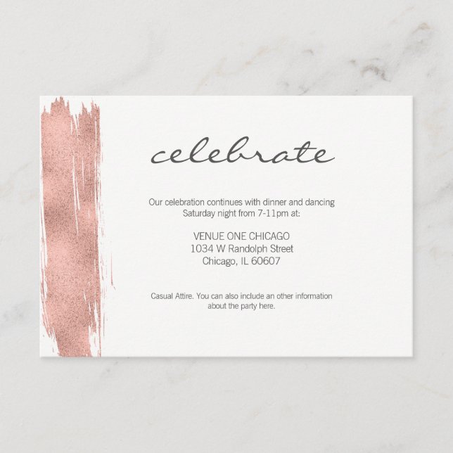 Rose Gold Brushstroke Bat Mitzvah Reception Card (Front)