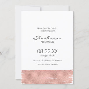Rose Gold Brushstroke Bat Mitzvah Save The Date