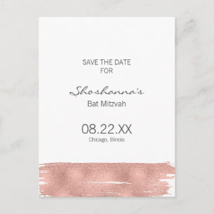 Rose Gold Brushstroke Bat Mitzvah Save The Date Announcement Postcard