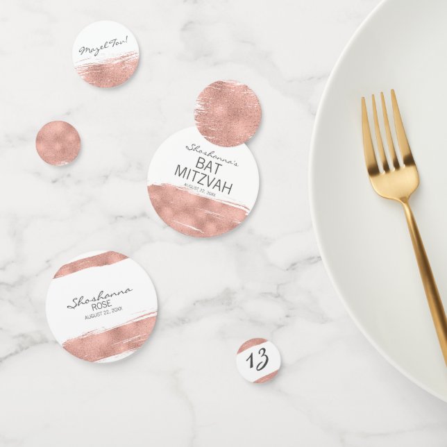 Rose Gold Brushstroke Bat Mitzvah Table Confetti (Group)