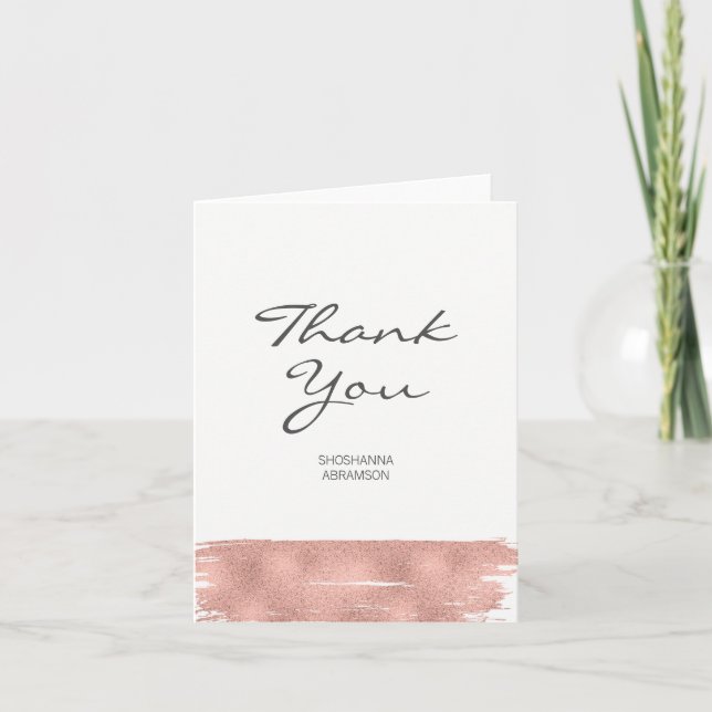 Rose Gold Brushstroke Bat Mitzvah Thank You Card (Front)