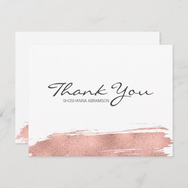 Rose Gold Brushstroke Bat Mitzvah Thank You Card (Front/Back)